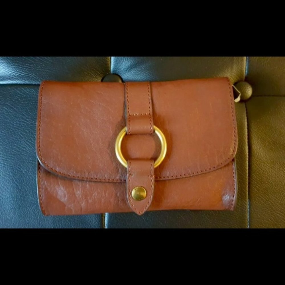 Vintage Frye Ring Crossbody Wallet Brown Cognac